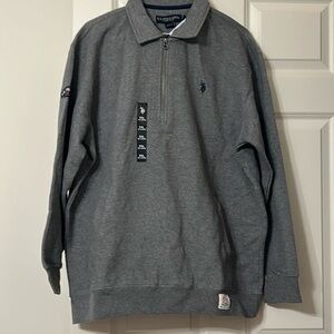 NWT US Polo Assn Cotton Blend Quarter Zipper Fleece Pullover with Collar.